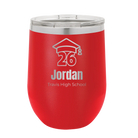 Personalized red 12 oz vacuum insulated wine cup with 'Year 2026' design