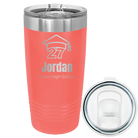 Laser etched coral 20 oz vacuum insulated tumbler with 'Year 2027' design