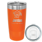 Laser etched orange 20 oz vacuum insulated tumbler with 'Year 2027' design