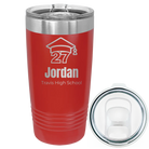 Laser etched red 20 oz vacuum insulated tumbler with 'Year 2027' design
