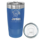 Laser etched royal blue 20 oz vacuum insulated tumbler with 'Year 2027' design