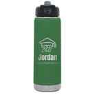 Laser etched green 20 oz vacuum insulated water bottle with 'Year 2027' design
