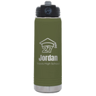 Laser etched olive green 20 oz vacuum insulated water bottle with 'Year 2027' design