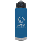 Laser etched royal blue 20 oz vacuum insulated water bottle with 'Year 2027' design