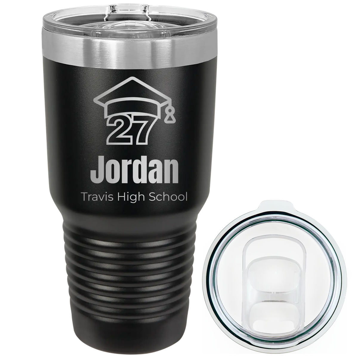 Laser etched black 30 oz vacuum insulated tumbler with 'Year 2027' design