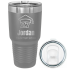 Laser etched dark gray 30 oz vacuum insulated tumbler with 'Year 2027' design