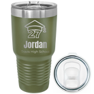 Laser etched olive green 30 oz vacuum insulated tumbler with 'Year 2027' design