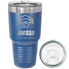 Laser etched royal blue 30 oz vacuum insulated tumbler with 'Year 2027' design