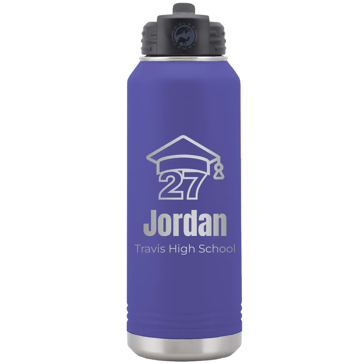 Laser etched purple 32 oz vacuum insulated water bottle with 'Year 2027' design