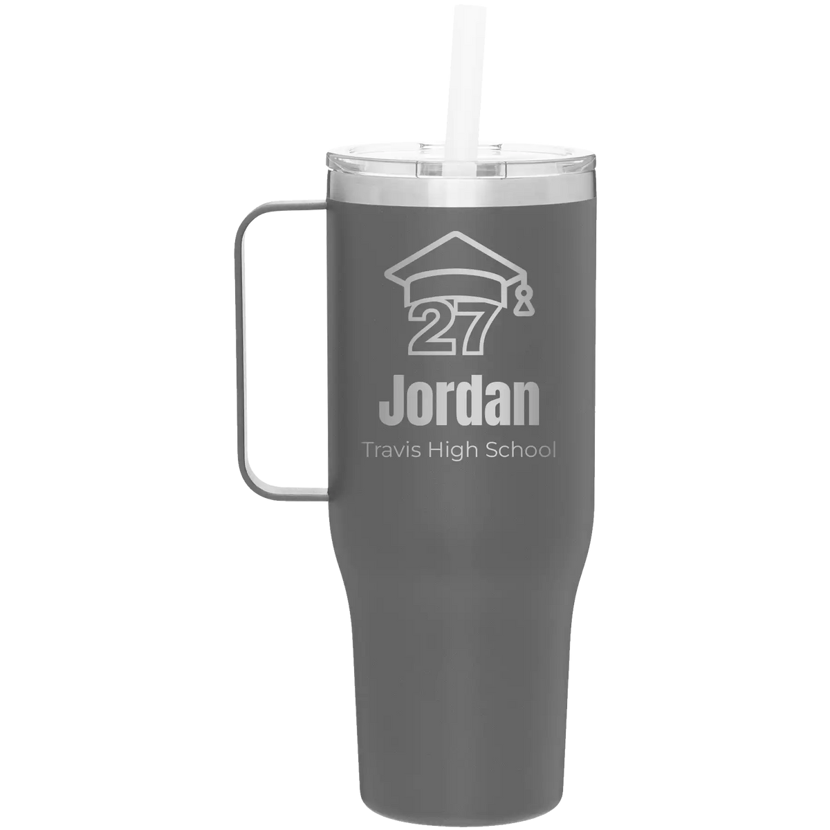Personalized slate 40 oz vacuum insulated tumbler mug with 'Year 2027' design