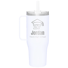 Personalized white 40 oz vacuum insulated tumbler mug with 'Year 2027' design