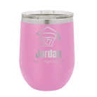 Personalized light purple 12 oz vacuum insulated wine cup with etched 'Year 2027' design