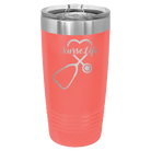 Laser etched coral 20 oz vacuum insulated tumbler with 'Nurse Life' design