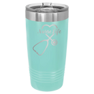 Laser etched teal 20 oz vacuum insulated tumbler with 'Nurse Life' design
