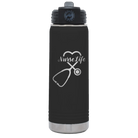 Laser etched black 20 oz vacuum insulated water bottle with 'Nurse Life' design