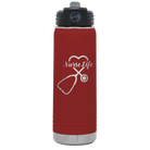 Laser etched maroon 20 oz vacuum insulated water bottle with 'Nurse Life' design