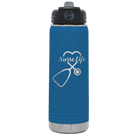 Laser etched royal blue 20 oz vacuum insulated water bottle with 'Nurse Life' design