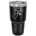 Laser etched black 30 oz vacuum insulated tumbler with 'Nurse Life' design