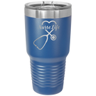 Laser etched royal blue 30 oz vacuum insulated tumbler with 'Nurse Life' design