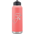 Laser etched coral 32 oz vacuum insulated water bottle with 'Nurse Life' design
