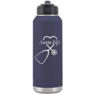 Laser etched navy 32 oz vacuum insulated water bottle with 'Nurse Life' design