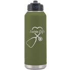 Laser etched olive green 32 oz vacuum insulated water bottle with 'Nurse Life' design
