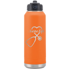 Laser etched orange 32 oz vacuum insulated water bottle with 'Nurse Life' design