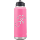 Laser etched pink 32 oz vacuum insulated water bottle with 'Nurse Life' design