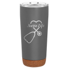 Laser etched storm gray 20 oz vacuum insulated tumbler with 'Nurse Life' design