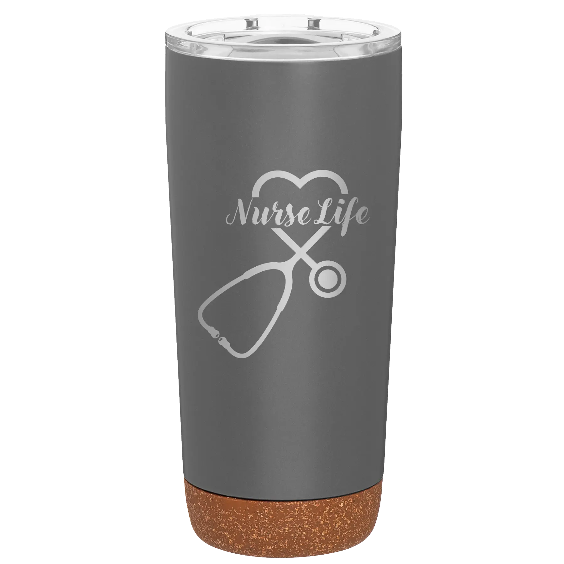 Laser etched storm gray 20 oz vacuum insulated tumbler with 'Nurse Life' design