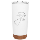 Laser etched white 20 oz vacuum insulated tumbler with 'Nurse Life' design