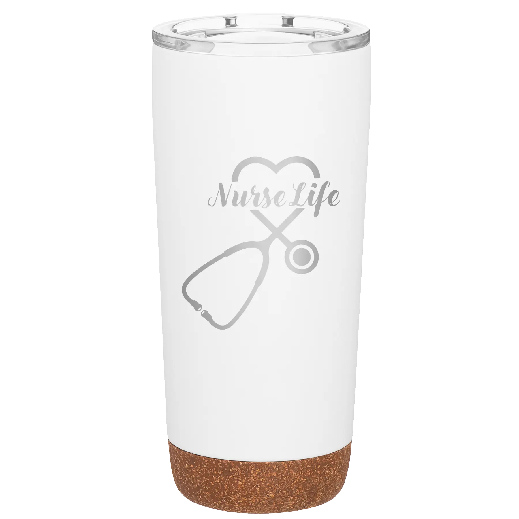 Laser etched white 20 oz vacuum insulated tumbler with 'Nurse Life' design
