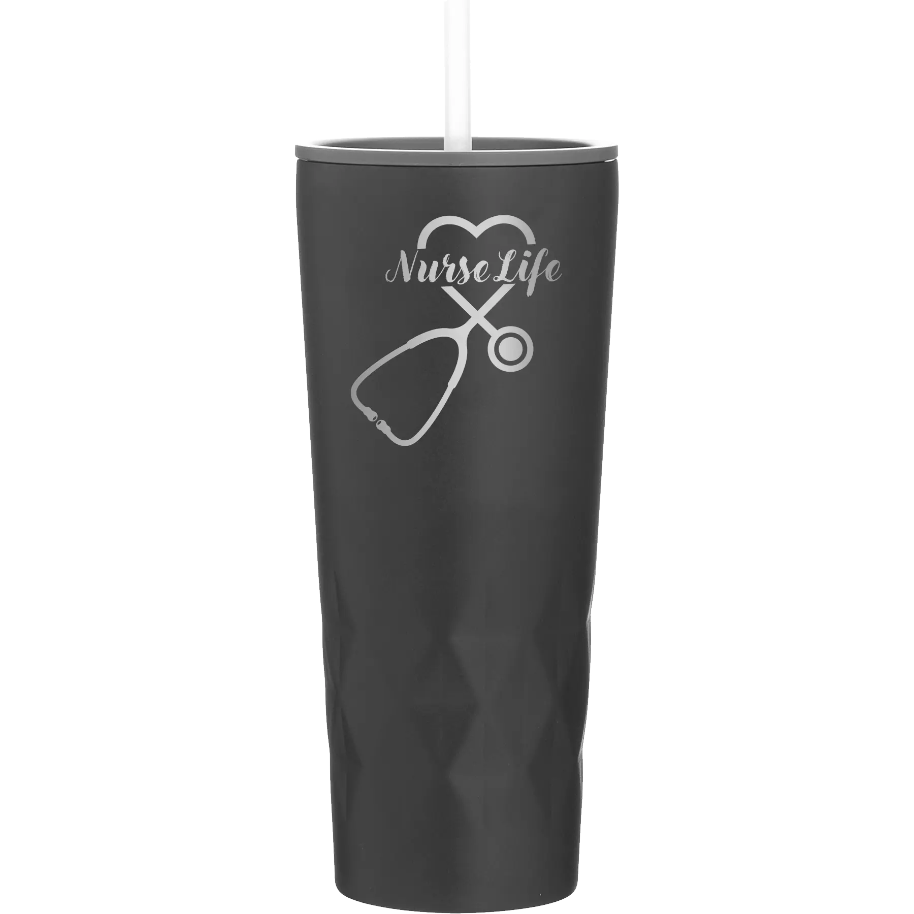 Laser etched black 20 oz vacuum insulated tumbler with 'Nurse Life' design