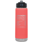 Laser etched coral 20 oz vacuum insulated water bottle with 'Grandma Nutrition' design