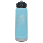 Laser etched light blue 20 oz vacuum insulated water bottle with 'Grandma Nutrition' design