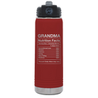 Laser etched maroon 20 oz vacuum insulated water bottle with 'Grandma Nutrition' design
