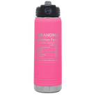 Laser etched pink 20 oz vacuum insulated water bottle with 'Grandma Nutrition' design