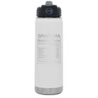 Laser etched white 20 oz vacuum insulated water bottle with 'Grandma Nutrition' design