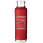 Laser etched red 24 oz vacuum insulated water bottle with 'Grandma Nutrition' design