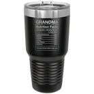 Laser etched black 30 oz vacuum insulated tumbler with 'Grandma Nutrition' design