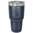 Laser etched navy 30 oz vacuum insulated tumbler with 'Grandma Nutrition' design