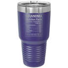 Laser etched purple 30 oz vacuum insulated tumbler with 'Grandma Nutrition' design
