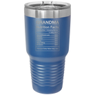 Laser etched royal blue 30 oz vacuum insulated tumbler with 'Grandma Nutrition' design