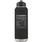 Laser etched black 32 oz vacuum insulated water bottle with 'Grandma Nutrition' design