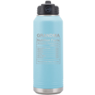 Laser etched light blue 32 oz vacuum insulated water bottle with 'Grandma Nutrition' design