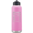 Laser etched light purple 32 oz vacuum insulated water bottle with 'Grandma Nutrition' design