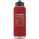 Laser etched maroon 32 oz vacuum insulated water bottle with 'Grandma Nutrition' design