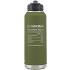 Laser etched olive green 32 oz vacuum insulated water bottle with 'Grandma Nutrition' design