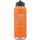Laser etched orange 32 oz vacuum insulated water bottle with 'Grandma Nutrition' design