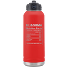 Laser etched red 32 oz vacuum insulated water bottle with 'Grandma Nutrition' design